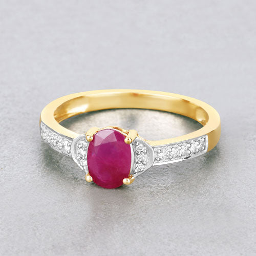 0.95 Carat Genuine Ruby and White Diamond 10K Yellow Gold Ring by Bids.com