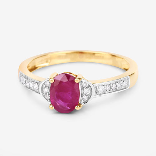 0.95 Carat Genuine Ruby and White Diamond 10K Yellow Gold Ring by Bids.com