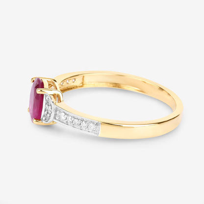 0.95 Carat Genuine Ruby and White Diamond 10K Yellow Gold Ring by Bids.com