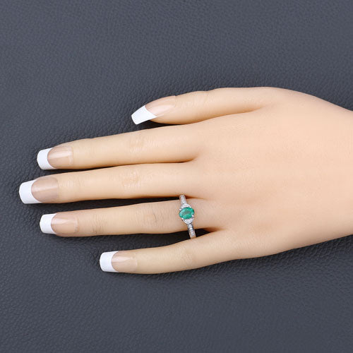 0.82 Carat Genuine Zambian Emerald and White Diamond 10K White Gold Ring  DestGlow