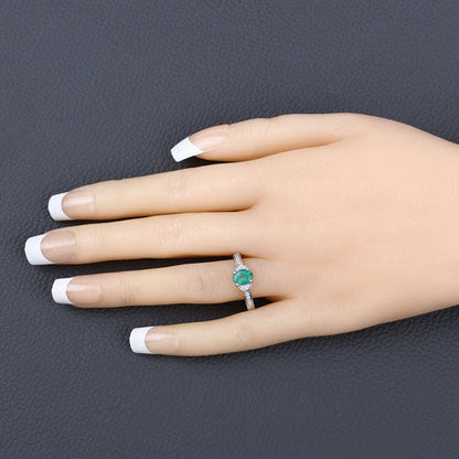 0.82 Carat Genuine Zambian Emerald and White Diamond 10K White Gold Ring  DestGlow