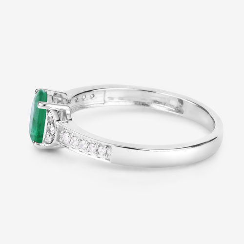 0.82 Carat Genuine Zambian Emerald and White Diamond 10K White Gold Ring  DestGlow
