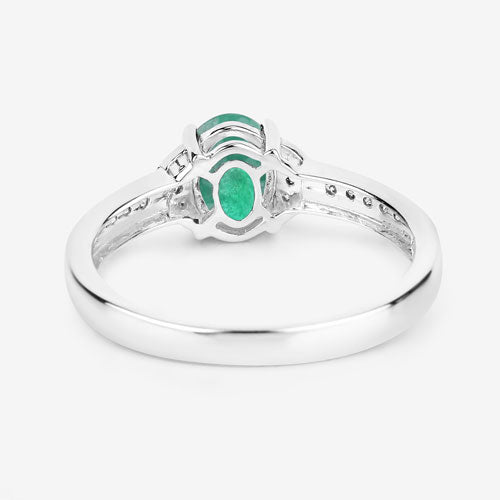 0.82 Carat Genuine Zambian Emerald and White Diamond 10K White Gold Ring  DestGlow
