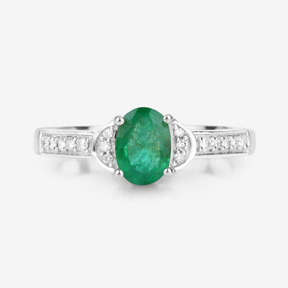 0.82 Carat Genuine Zambian Emerald and White Diamond 10K White Gold Ring  DestGlow