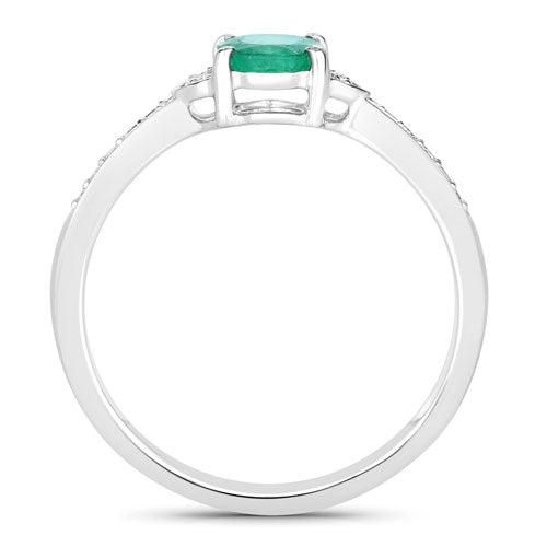 0.82 Carat Genuine Zambian Emerald and White Diamond 10K White Gold Ring  DestGlow