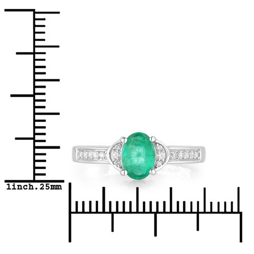 0.82 Carat Genuine Zambian Emerald and White Diamond 10K White Gold Ring  DestGlow