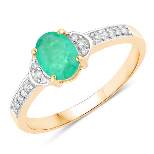 0.82 Carat Genuine Zambian Emerald and White Diamond 10K Yellow Gold Ring  DestGlow