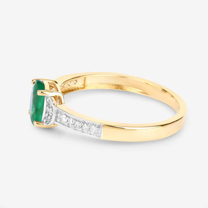 0.82 Carat Genuine Zambian Emerald and White Diamond 10K Yellow Gold Ring  DestGlow