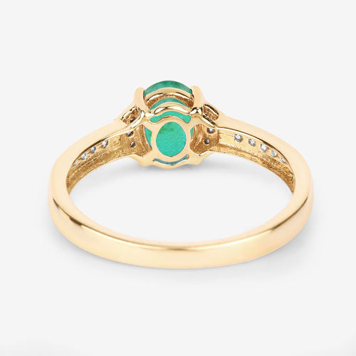 0.82 Carat Genuine Zambian Emerald and White Diamond 10K Yellow Gold Ring  DestGlow
