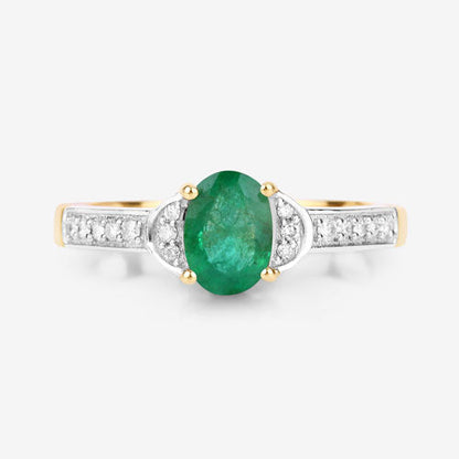 0.82 Carat Genuine Zambian Emerald and White Diamond 10K Yellow Gold Ring  DestGlow