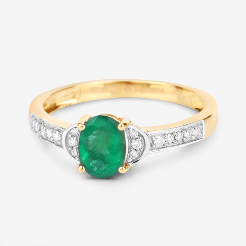 0.82 Carat Genuine Zambian Emerald and White Diamond 10K Yellow Gold Ring  DestGlow