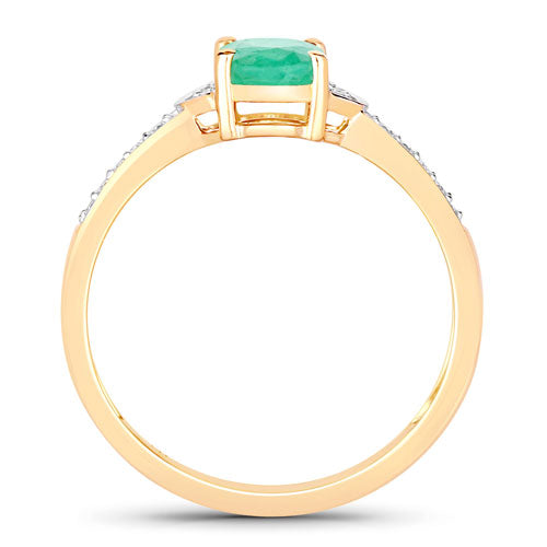 0.82 Carat Genuine Zambian Emerald and White Diamond 10K Yellow Gold Ring  DestGlow