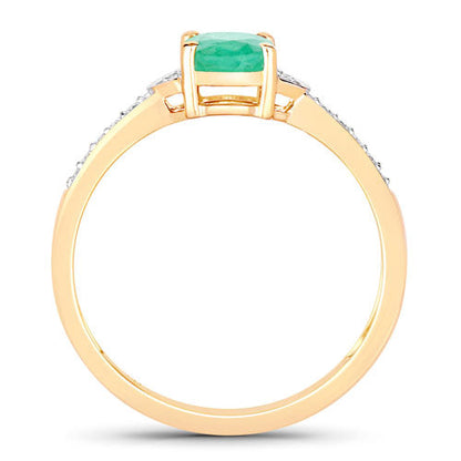 0.82 Carat Genuine Zambian Emerald and White Diamond 10K Yellow Gold Ring  DestGlow