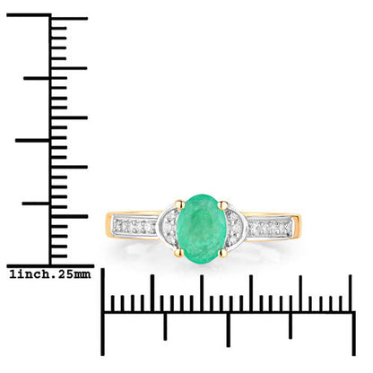 0.82 Carat Genuine Zambian Emerald and White Diamond 10K Yellow Gold Ring  DestGlow