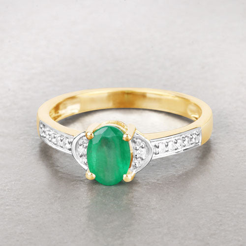 0.82 Carat Genuine Zambian Emerald and White Diamond 14K Yellow Gold Ring by Bids.com