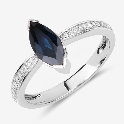 1.44 Carat Genuine Blue Sapphire and White Diamond 14K White Gold Ring by Bids.com