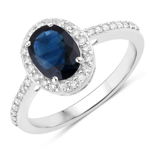 1.82 Carat Genuine Blue Sapphire and White Diamond 14K White Gold Ring by Bids.com