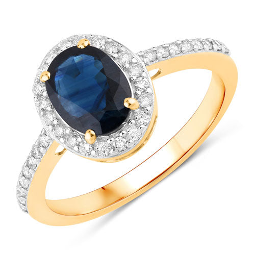 1.82 Carat Genuine Blue Sapphire and White Diamond 14K Yellow Gold Ring by Bids.com