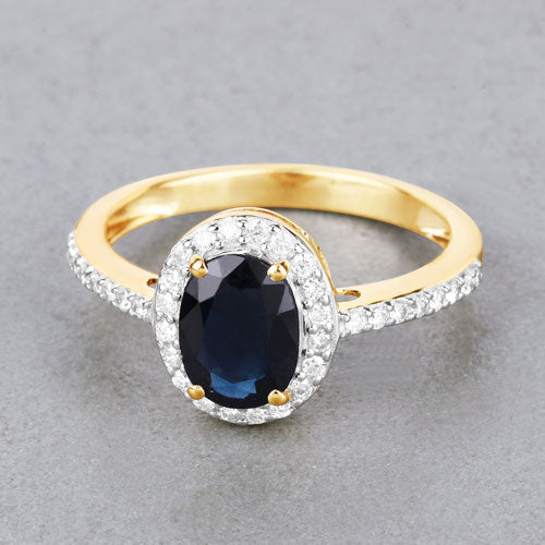 1.82 Carat Genuine Blue Sapphire and White Diamond 14K Yellow Gold Ring by Bids.com
