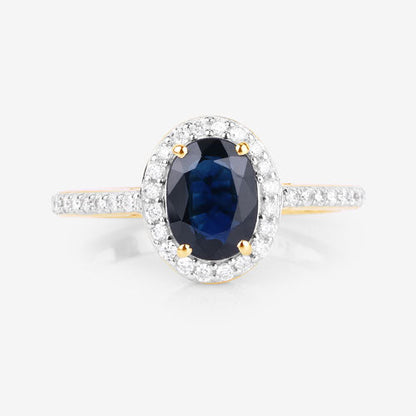 1.82 Carat Genuine Blue Sapphire and White Diamond 14K Yellow Gold Ring by Bids.com