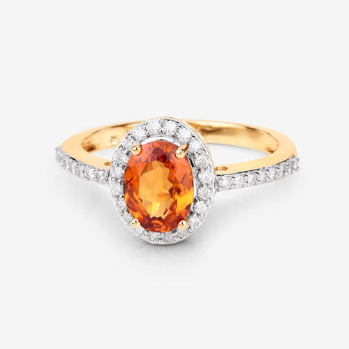1.66 Carat Genuine Spessartite Garnet and White Diamond 14K Yellow Gold Ring by Bids.com