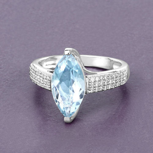 2.09 Carat Genuine Aquamarine and White Diamond 14K White Gold Ring by Bids.com