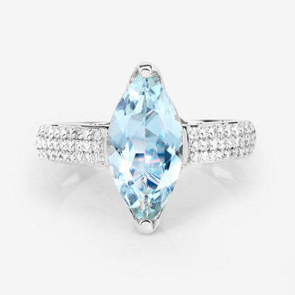2.09 Carat Genuine Aquamarine and White Diamond 14K White Gold Ring by Bids.com
