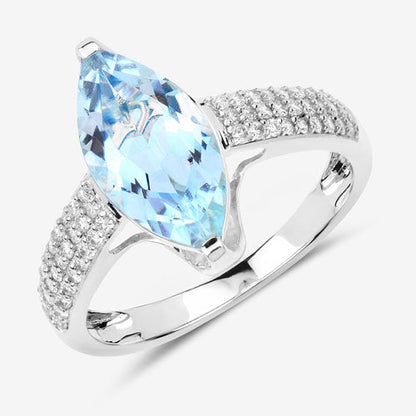 2.09 Carat Genuine Aquamarine and White Diamond 14K White Gold Ring by Bids.com