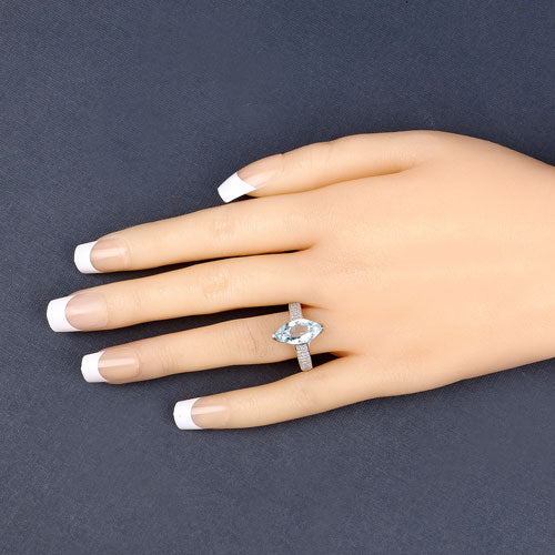 2.09 Carat Genuine Aquamarine and White Diamond 14K White Gold Ring by Bids.com