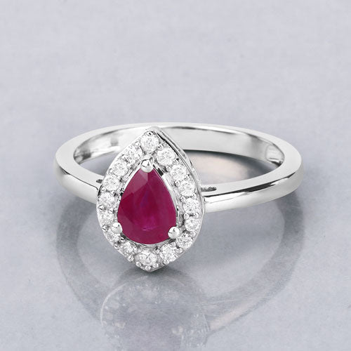 0.92 Carat Genuine Ruby and White Diamond 14K White Gold Ring by Bids.com