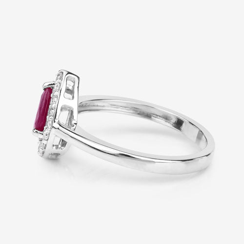 0.92 Carat Genuine Ruby and White Diamond 14K White Gold Ring by Bids.com