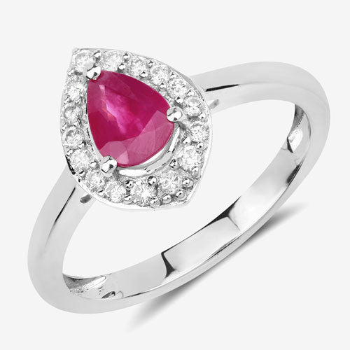 0.92 Carat Genuine Ruby and White Diamond 14K White Gold Ring by Bids.com