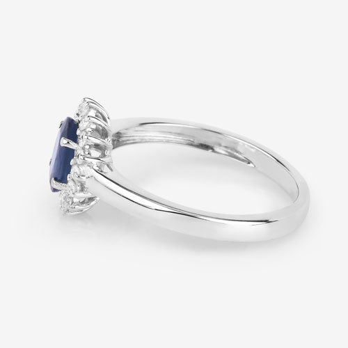 1.11 Carat Genuine Blue Sapphire and White Diamond 10K White Gold Ring  DestGlow