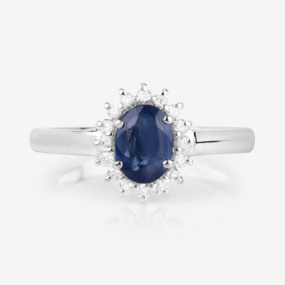 1.11 Carat Genuine Blue Sapphire and White Diamond 10K White Gold Ring  DestGlow
