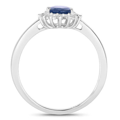 1.11 Carat Genuine Blue Sapphire and White Diamond 10K White Gold Ring  DestGlow