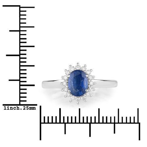1.11 Carat Genuine Blue Sapphire and White Diamond 10K White Gold Ring  DestGlow