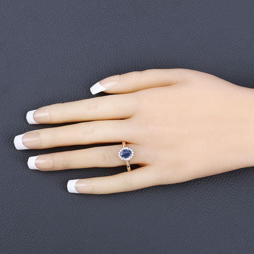 1.11 Carat Genuine Blue Sapphire and White Diamond 10K Yellow Gold Ring by Bids.com