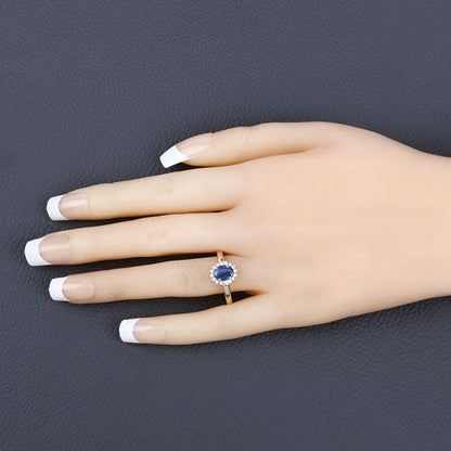 1.11 Carat Genuine Blue Sapphire and White Diamond 10K Yellow Gold Ring by Bids.com