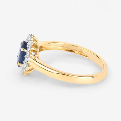 1.11 Carat Genuine Blue Sapphire and White Diamond 10K Yellow Gold Ring by Bids.com