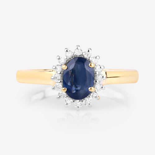 1.11 Carat Genuine Blue Sapphire and White Diamond 10K Yellow Gold Ring by Bids.com