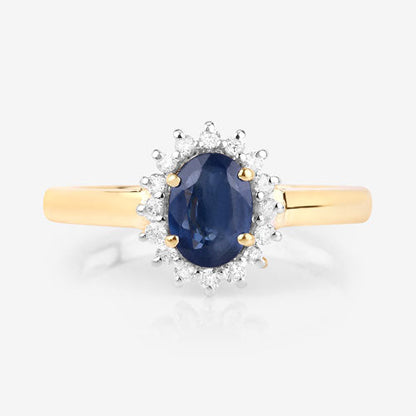 1.11 Carat Genuine Blue Sapphire and White Diamond 10K Yellow Gold Ring by Bids.com