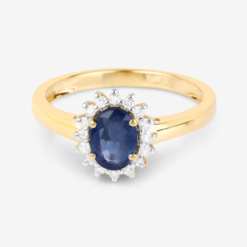 1.11 Carat Genuine Blue Sapphire and White Diamond 10K Yellow Gold Ring by Bids.com