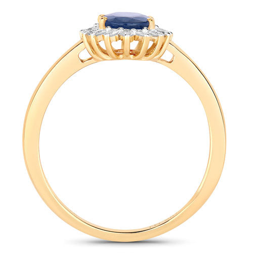 1.11 Carat Genuine Blue Sapphire and White Diamond 10K Yellow Gold Ring by Bids.com