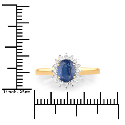 1.11 Carat Genuine Blue Sapphire and White Diamond 10K Yellow Gold Ring by Bids.com