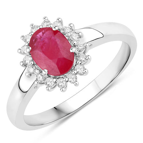 1.01 Carat Genuine Ruby and White Diamond 10K White Gold Ring by Bids.com