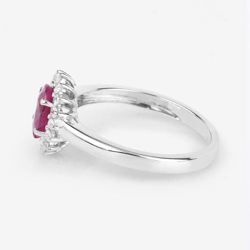 1.01 Carat Genuine Ruby and White Diamond 10K White Gold Ring by Bids.com