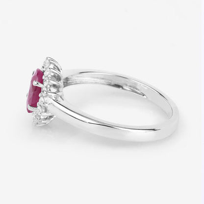 1.01 Carat Genuine Ruby and White Diamond 10K White Gold Ring by Bids.com