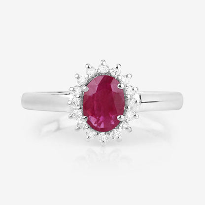 1.01 Carat Genuine Ruby and White Diamond 10K White Gold Ring by Bids.com