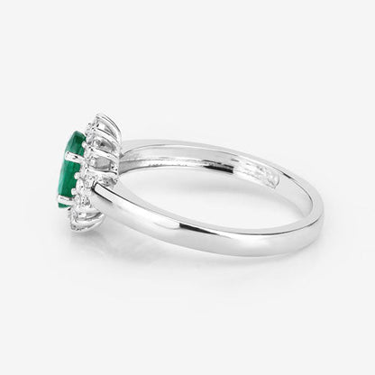0.86 Carat Genuine Zambian Emerald and White Diamond 14K White Gold Ring by Bids.com