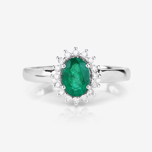 0.86 Carat Genuine Zambian Emerald and White Diamond 14K White Gold Ring by Bids.com